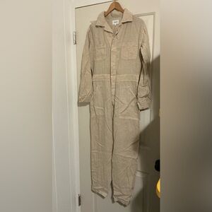 Mate The Label‎ Organic Linen Long Sleeve Beige Jumpsuit $248 Normcore